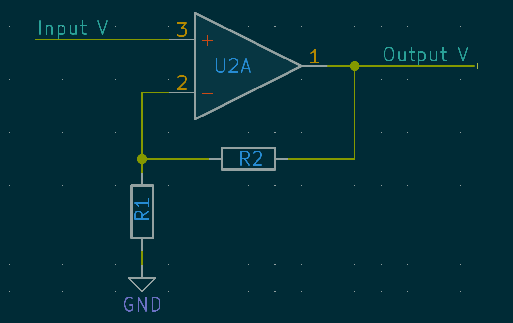 Typical non-inverting amplifier circuit with R1 as ground resistor and R2 as feedback resistor