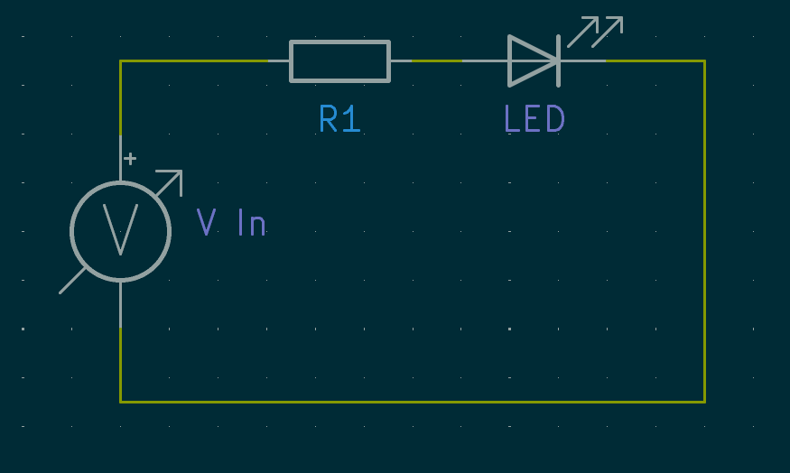LED resistor circuit showing supply voltage, series resistor, and LED load